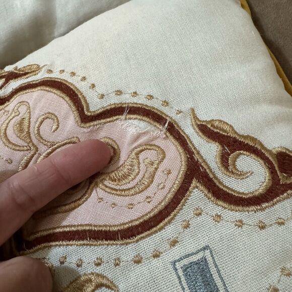 Patina Vie throw pillows yellow velour Pink Heart Embroidery cotton velvet 17" 2 - Picture 12 of 16